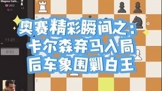 奥赛精彩瞬间之卡尔森弃马入局，后车象围剿白王#下棋 #下棋的手法和技巧 #思维训练 #国际象棋 #卡