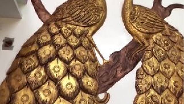 印度工匠的水泥孔雀壁画雕刻艺术。#施工工艺 #壁画 #水泥雕刻 #能工巧匠 #立体墙面浮雕