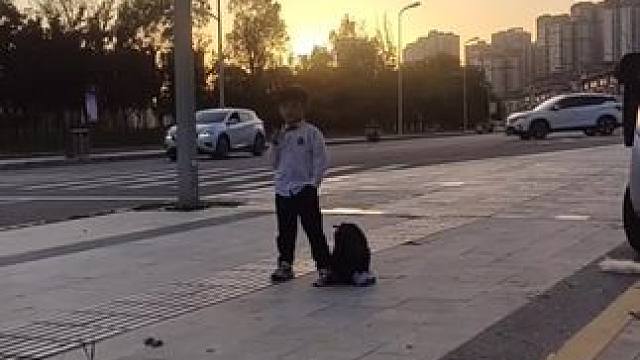 放学路上把儿子拍成韩剧霸总 #放学 #拍娃党 #空气切割机