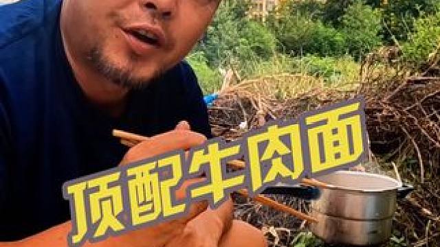 沙大厨起早干了不少活，给自己做一碗顶配牛肉面，看看啥样的#户外野餐