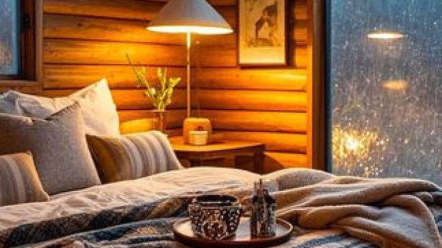 雷雨夜，小屋内炉火温暖，窗外有雨声和雷声，放松助眠氛围 #白噪音 #助眠视频 #雨声助眠 #解压助眠