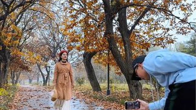 铺满落叶的小路试试这样拍也太美了#拍摄技巧 #秋天落叶 #治愈系风景 #一镜到底