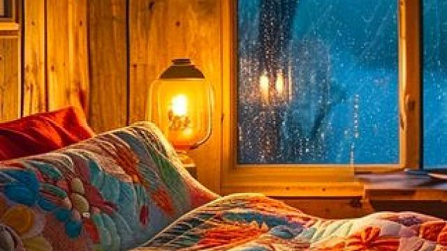 深秋雨天小屋可以放松休息，温暖的壁炉噼啪响，窗外传来雨声和雷 #白噪音 #助眠视频 #雨声助眠 #雨