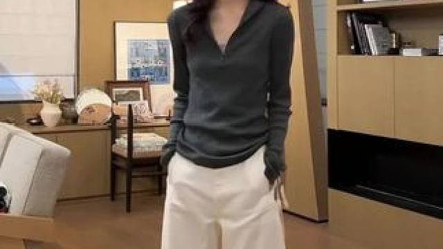 100%羊毛半开立领细坑条针织毛衫#显瘦#休闲#松弛#柔软#高级