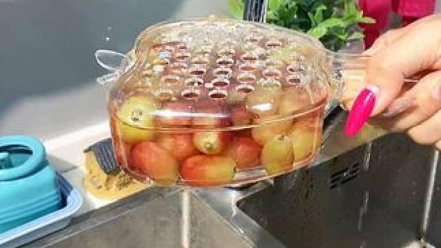 洗水果神器 #生活好物分享 #透明带手柄沥水篮 新款带盖厨房家用加厚款高透客厅精致#洗水果神器