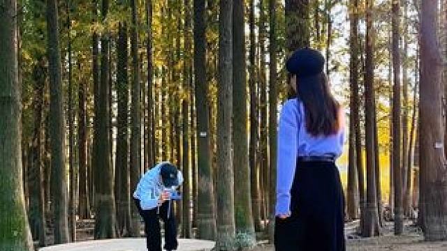 小树林游玩试试这样拍也太美了，简单易学又好看##拍摄技巧 #拍出电影感 #治愈系风景 #手机运镜