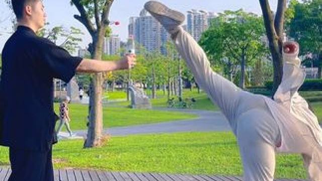 第一次挑战自己、没想到自己的腿法精准度竟然出乎自己的意料之外#功夫 #腿法练习 #武术 #中华武术博