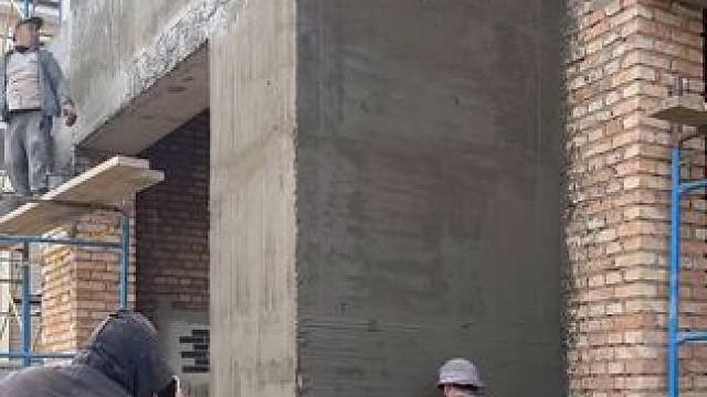 工匠心师傅可以把墙体墙面做的一丝不苟。 #工匠精神 #施工工艺 #别墅施工 #砌墙#地基建造