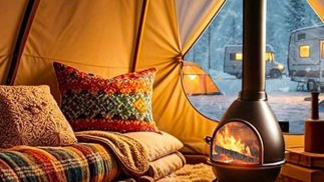 驻扎在露营地的温暖帐篷，聆听炉火声，和暴风雪呼啸的声音 #助眠视频 #解压助眠 #治愈系小窝 #住进