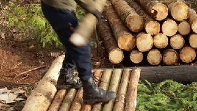 在树林中用倒下的树木建造木屋 #dou来休息一下