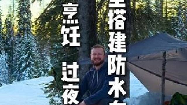 雪林里搭建防水布露营  烹饪   过夜 #野外生存 #野外露营 #户外露营 #野外建造 #雪中露营
