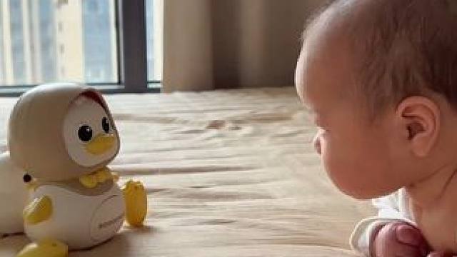 鸭妈妈带宝宝练拾头了，有了它宝宝拾头更稳哦，还可以练追视和追听，学爬也是杠杠的!#宝宝拾头训练  #