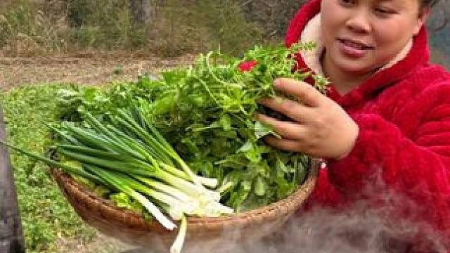 摘了一大堆新鲜蔬菜，做个美味的酸辣火锅 #美食 #火锅 #农村生活