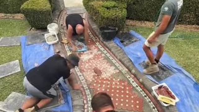 室外庭院地砖薄贴铺花工艺设计。 #工艺制作 #结实耐用 #手工diy #贴砖工艺