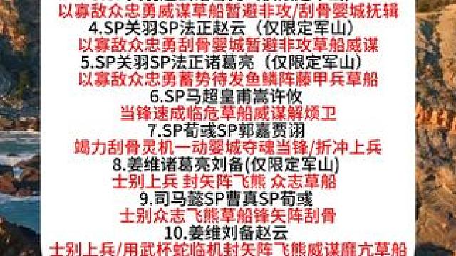 最新天梯前十队伍/PS:麒麟弓14，蓄势太尉19，装备仅使用援助。#三国志战略版 #三战创作者计划 