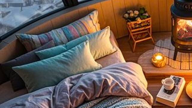 暴风雪夜，在温暖的观景小屋放松休息，炉火和风雪声，助眠氛围 #白噪音 #助眠视频 #治愈系小屋卧室 