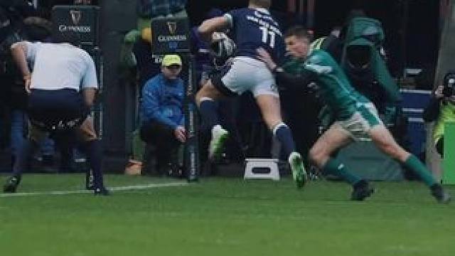 苏格兰范德莫维鱼跃达阵 vs爱尔兰 25欧洲橄榄球六强赛  #橄榄球入坑瞬间  #rugby    