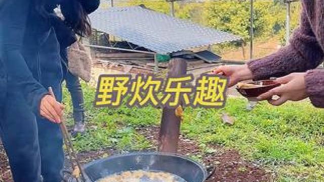#乡村生活 #春游 #户外活动桃花醉美时，野炊火锅，捡鸡蛋，抓鸡抓鱼乐趣多多