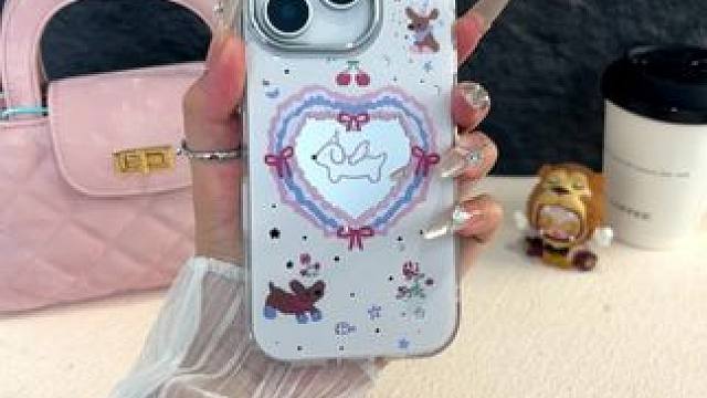 这个真的拒绝不了！小狗和碎花带爱心补妆镜的手机壳壳太可爱啦！ #亚克力手机壳 #补妆镜子手机壳 #苹