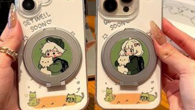 蛙趣～带支架的夏日森林情侣手机壳壳针不戳～好姐妹也可以一起用 #支架手机壳 #情侣手机壳 #姐妹手机