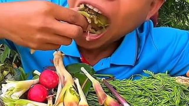 新鲜蔬菜凉拌蚂蚁蛋 #泰国美食 #户外美食 #泰国美食 #内容启发搜索