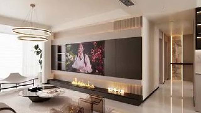 现代简约客餐厅｜悬浮吊顶+几何吊灯让层高飙升！极简主灯配隐藏灯带，收纳墙偷出10㎡空间，点击定制同款