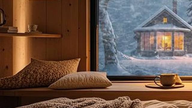 猛烈的风雪在夜晚到来，躲在温暖小屋里放松休息和入睡 #好好睡觉 #助眠视频 #解压助眠 #白噪音 #
