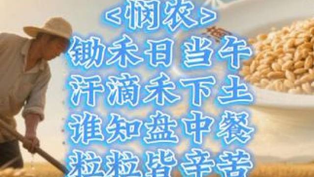 古诗悯农#悯农 #古诗 #锄禾日当午