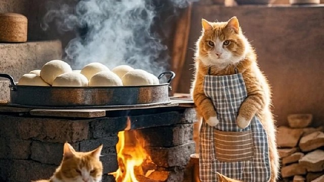 小猫蒸包子，特别和谐