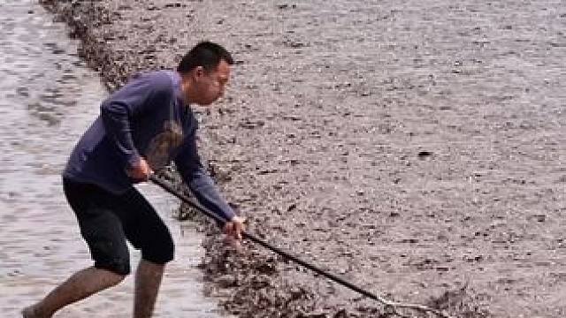 杭州非遗项目“抢潮头鱼”，曾经是钱塘江一带居民传统习俗：抢潮头鱼的人扛着潮兜在潮前奔跑，看到有鱼，就