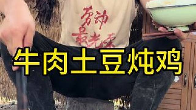 #农村生活 #乡村美食 #守村人 今天吃牛肉土豆炖鸡太美味太好吃啊