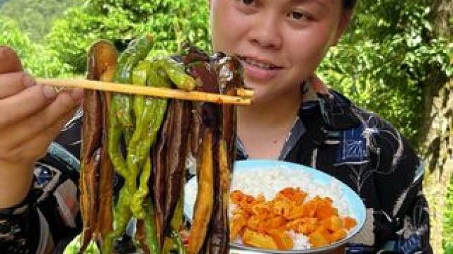 摘些茄子和辣椒，配着南瓜尖做一餐好吃的 