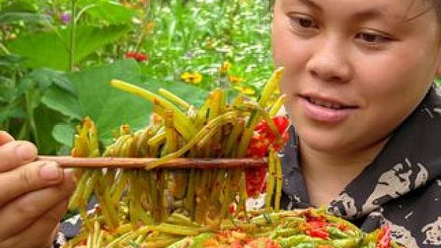 摘些红薯叶和辣椒做两个巨好吃的下饭菜 #美食 #农村生活