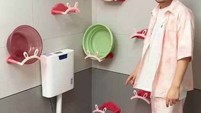 兔耳朵脸盆架 #兔耳朵脸盆架  可以收纳多个脸盆，家里的刷鞋都可以挂上去，还不占空间 #免打孔  #