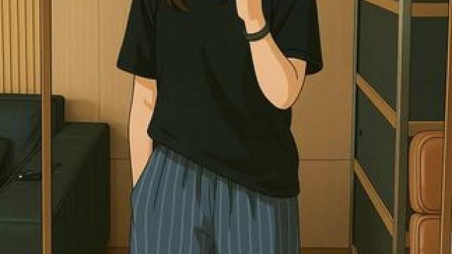 #轻松get夏日淡人穿搭 我的天呐，夏日这样穿真的好显瘦好好看呀，黑色圆领T恤搭配复古条纹阔腿裤，一