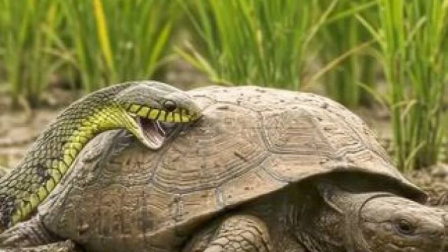 毒蛇攻击老鼠和鲫鱼也就罢了，攻击乌龟这么硬的壳确定能咬的动？ #精彩的动物世界 #毒蛇 #眼镜王蛇 