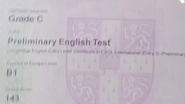 剑桥英语PET等级证书