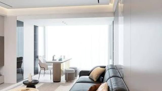 现代轻奢风格系列，主体色调黑白灰咖，满墙电视满足日常储物，柔光砖尽显高级感#设计案例分享 #现代轻奢