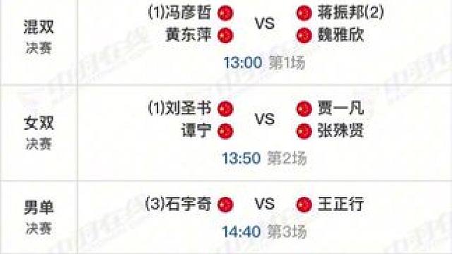 “纯享版”，一片红（）的决赛赛程#中国羽毛球公开赛 #羽毛球决赛 #国羽 #赛程 #纯享版羽毛球