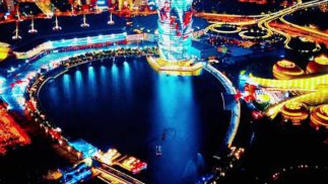 中原上霓虹灯下的如意湖#河南郑州#地标建筑 #最美城市夜景 #打卡最红地标