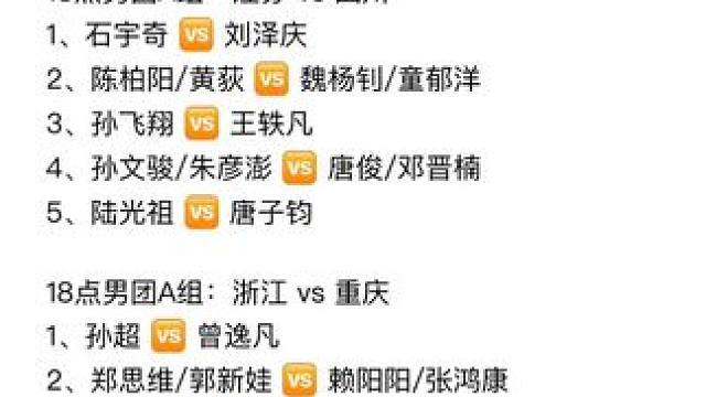 第十五届全运会羽毛球项目8月16日男团赛程☝️#羽毛球比赛 #全运会羽毛球 #羽毛球男团 #石宇奇 