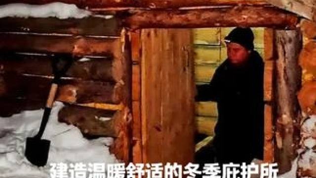 建造温暖舒适的冬季庇护所，住进森林小屋 #野外露营 #荒野求生 #野外生存