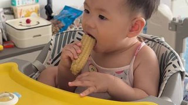 没有几颗牙还啃上玉米了#宝宝辅食 #小吃货的日常 #宝宝吃饭 #自主进食的宝宝最可爱 #萌娃搞笑日常
