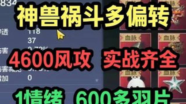 神兽祸斗多偏转 4600风攻 实战打造齐全 1情绪 600多 羽片