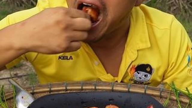 番茄拌豆角炸猪皮烤凤尾