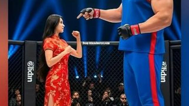 旗袍少女铁笼擂台对战大胡子壮汉，别惹怒功夫美女！