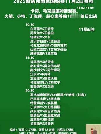 2025斯諾克南京國錦賽首日11月 2日賽程。