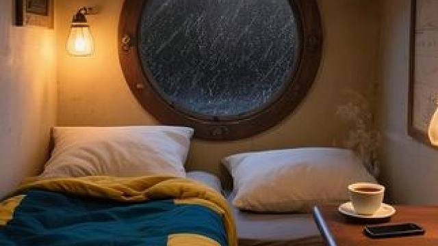 海上遭遇暴风雨，躲在舒适小船舱里安心入睡吧