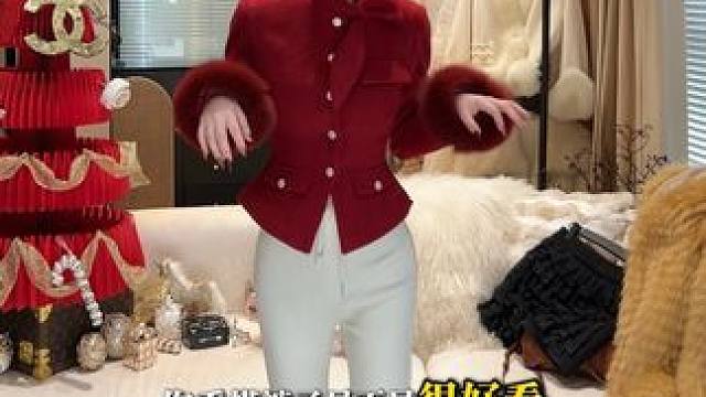 红色蝴蝶结呢外套也太乖了吧