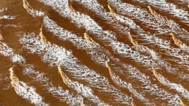 近日气温骤降，钱塘江水域涌现罕见大面积“龙鳞潮”，景象蔚为壮观，实属难得一见的自然奇观